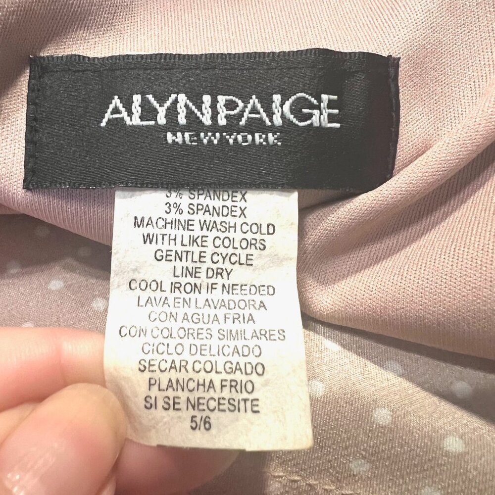 Alyn Paige-Women's Size 5/6 Jrs.-Halter Polka Dot Flowy Satin Feel Dress-Tan/Wh - Picture 13 of 15